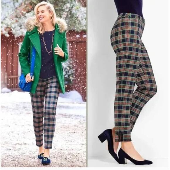 Talbots Wool Hampshire Bow Ankle Tartan Celebrating Holiday Plaid Pants Women 16 - Picture 1 of 8